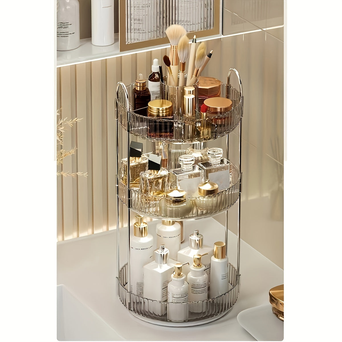 360 Rotating Makeup Organizer High Capacity Clear Make Up Storage