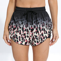 Leopard Print Casual Sporty Drawstring Elastic Waist Sports Short