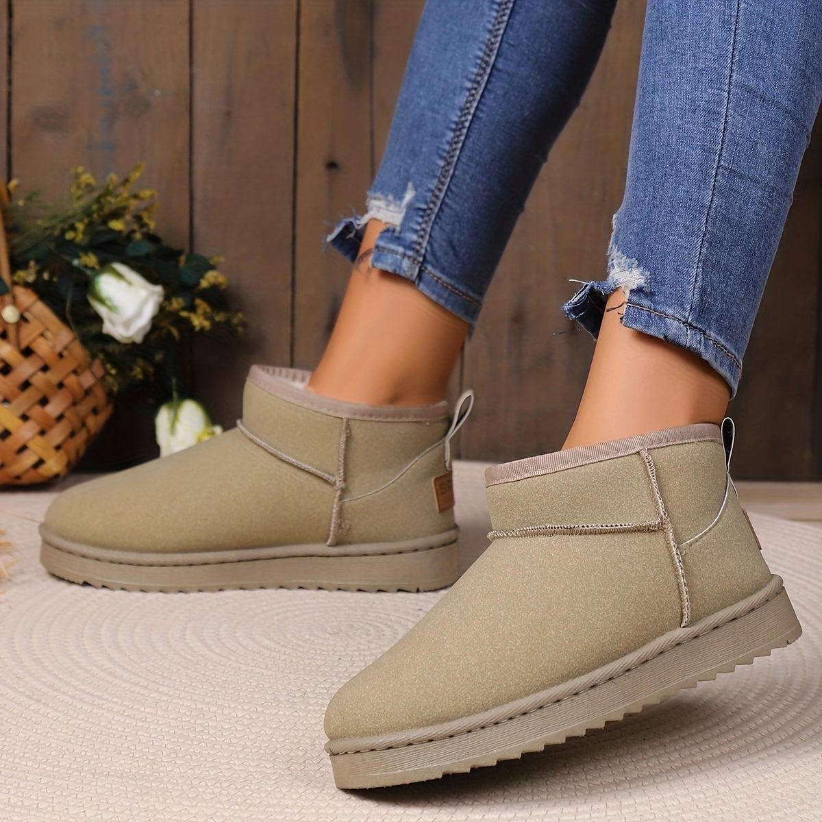 Women's Slip On High Velvet Snow Boots Warm Non-slip Winter Shoes