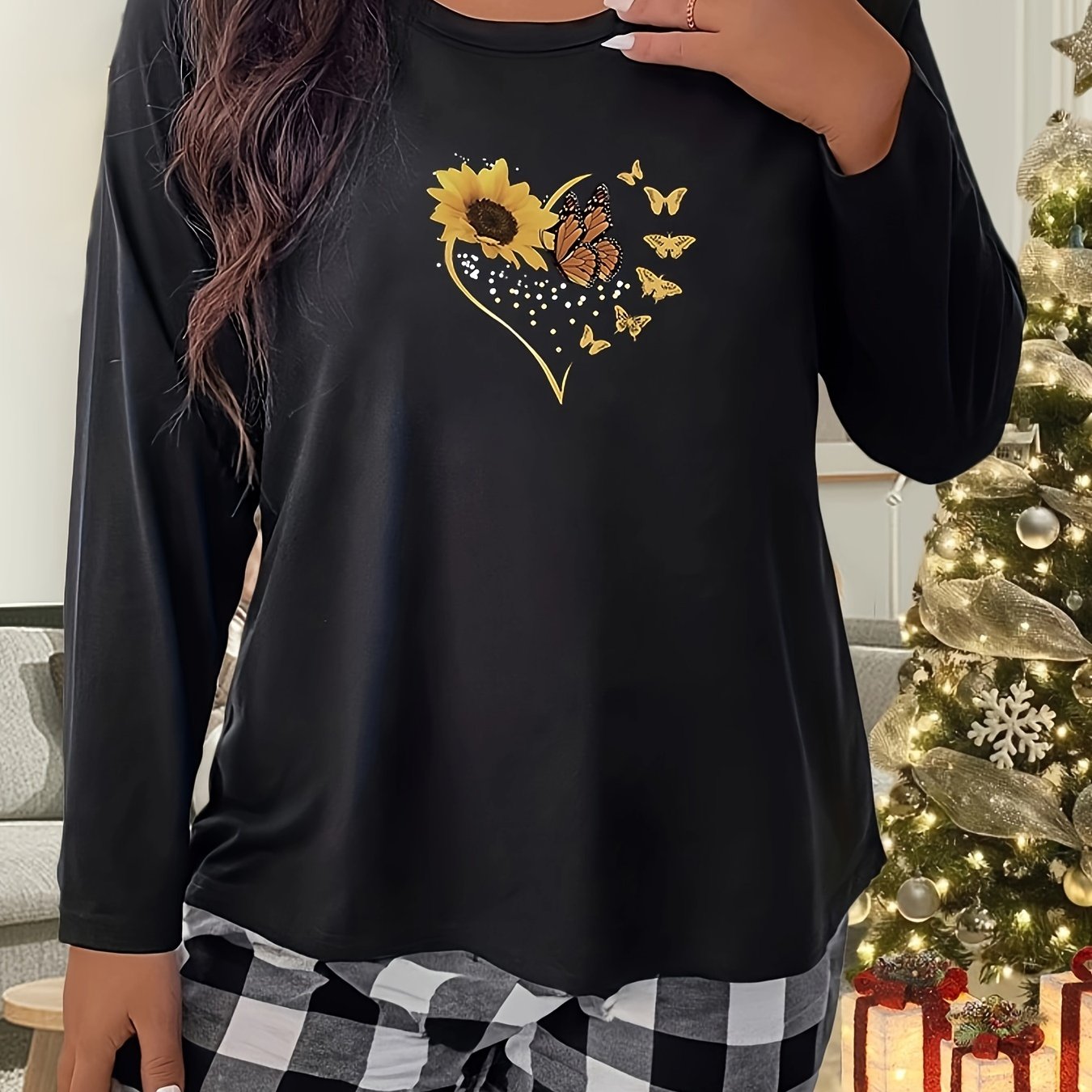 Heart Sunflower & Butterfly Long Sleeve Tee