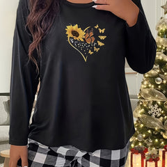 Heart Sunflower & Butterfly Long Sleeve Tee