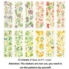 12 Sheets Plant Flower Waterproof Stickers for Craft Scrapbooking Journaling
