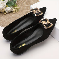 Chain Decor Pointed Toe Ballet Flat Shoes