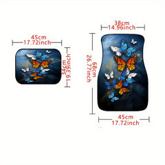 4pcs Colorful Butterflies Car Floor Mats Water Absorbent Non-Slip