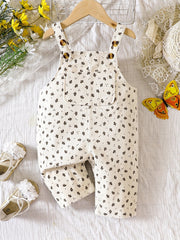 Floral Print Denim Suspenders Baby Casual Sports Bib Pants