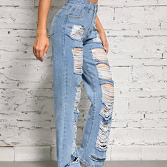 Street Style Distressed Jeans Ripped Holes Slash Pockets