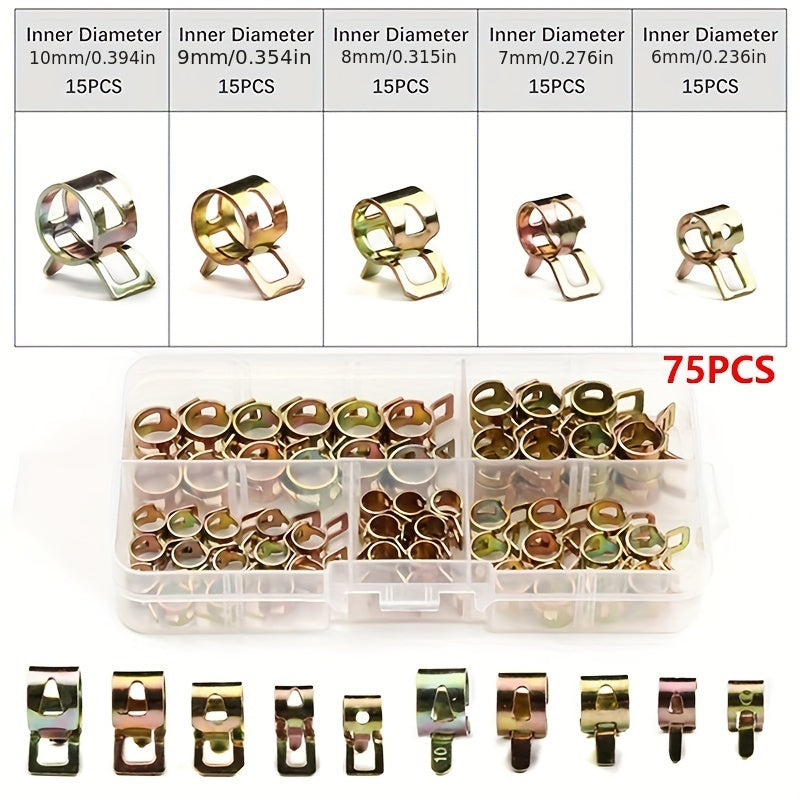75pc Colorful Zinc Plated Elastic Hoop 6-22mm Pipe Clamp Repair Tool Set