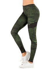 Sexy Green Graffiti Print Leggings High Waist Slim Leggings