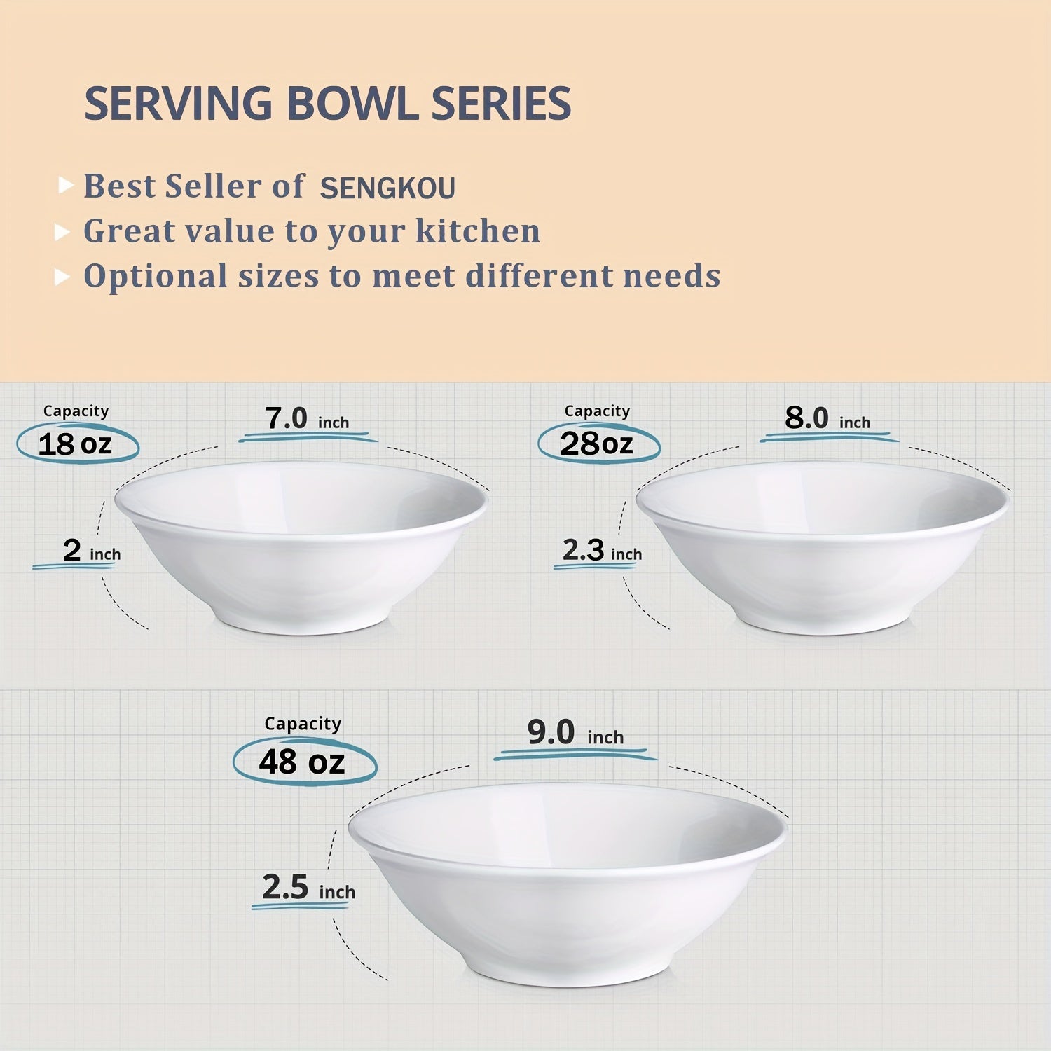 4pcs Ceramic Soup Bowls Set, Large Deep Bowls for Noodle Pho Salad