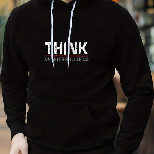 THINK Print Hoodie Hoodies For Men Men's Casual Graphic Pullover Hooded Sweatshi