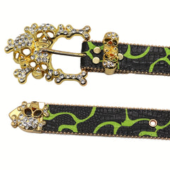Large Skull Head Rhinestone Belt for Men