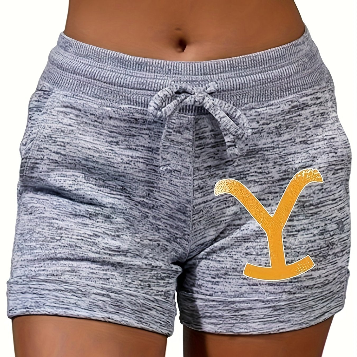 Graphic Drawstring Shorts Dual Pockets Casual Style