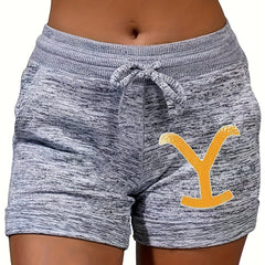 Graphic Drawstring Shorts Dual Pockets Casual Style