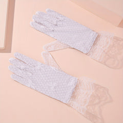 Lace Bowknot Pattern Gloves Wedding Bridal Decorative Gloves For Women