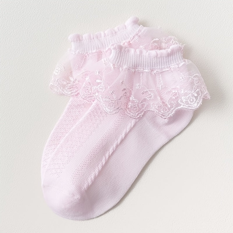 4 Pairs Princess Socks for Girls Breathable Design Ruffle & Lace Trim Comfort