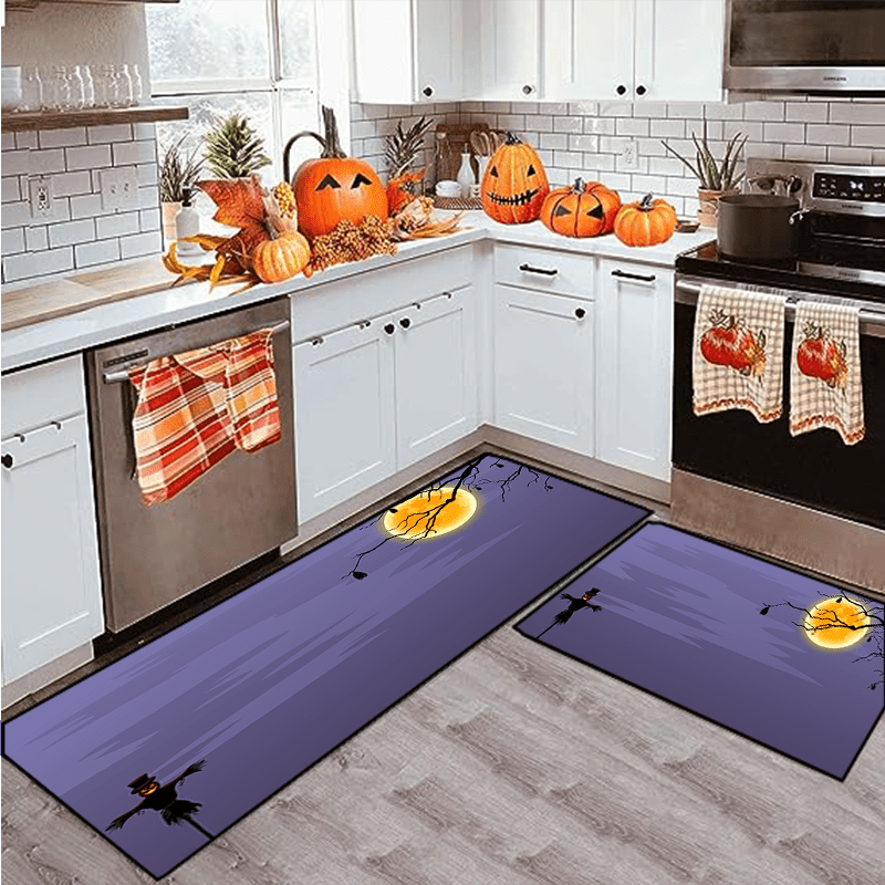 2pcs Halloween Kitchen Carpet & Cushion Set Anti-Fouling Non-Slip Washable Mat