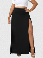 High Waist Side Split Solid Maxi Skirt Women's Plus Size
