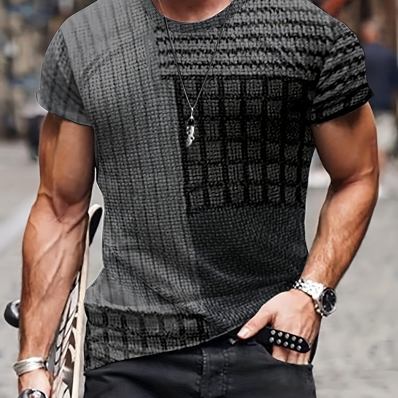 Men's Vintage Style Printed Sports T-shirt for Summer
