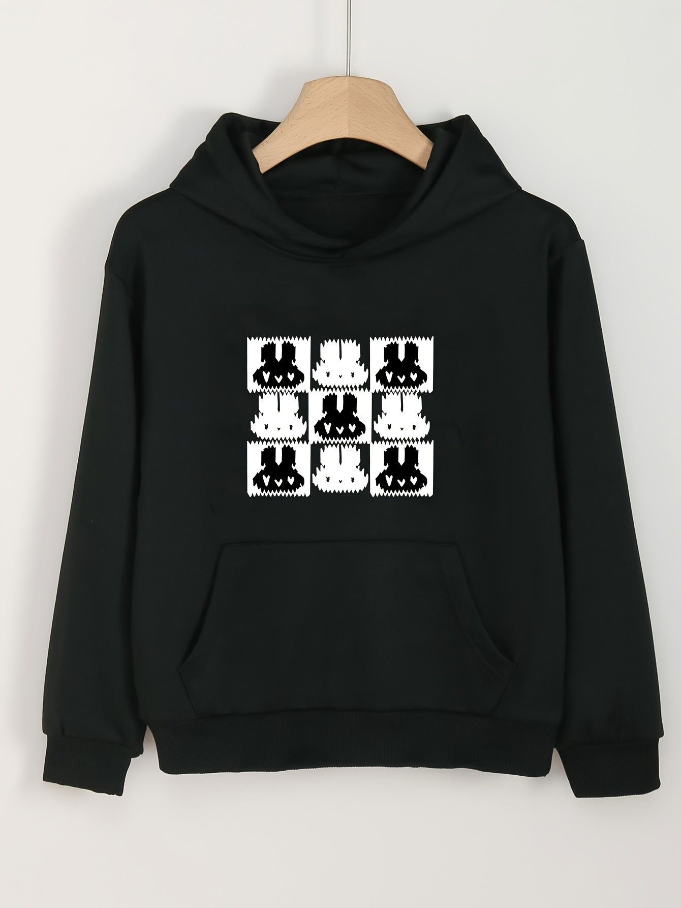 Girls Rabbit Pattern Hooded Sweatshirt Long Sleeve Pullover Sports