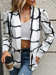 Plaid Print Blazer Open Front Outerwear Women's Clothing