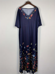 Floral Print V Neck Maxi Dress