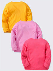 100% Cotton Girls 3pcs Long Sleeve T-Shirt Set Spring Fall Gift