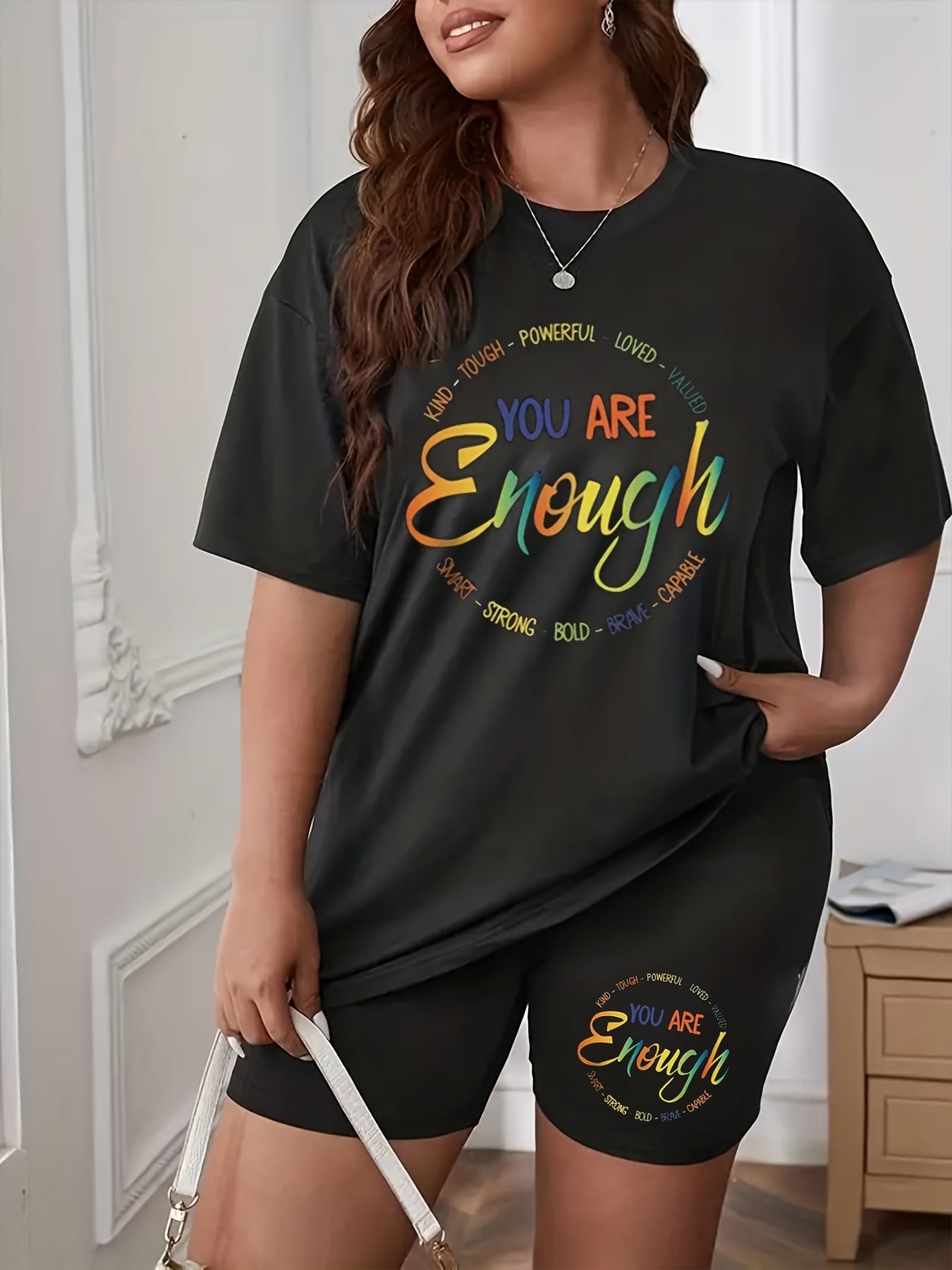 Graphic Print Tee & Biker Shorts Set