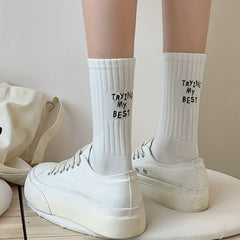 Letter Print Sports Mid Tube Socks Women's Stockings