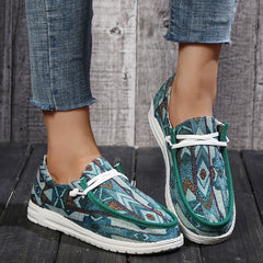Women's Lace Up Flat Canvas Shoes Lightweight Slip On Loafers