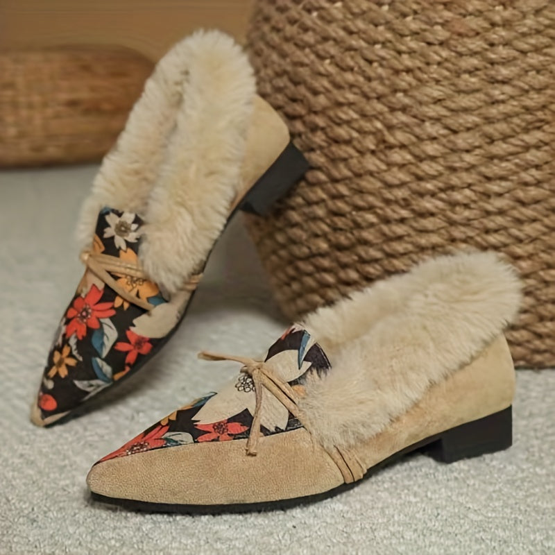 Women's Fluffy Thermal Flats Warm Slip On Plush Shoes