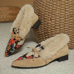 Women's Fluffy Thermal Flats Warm Slip On Plush Shoes