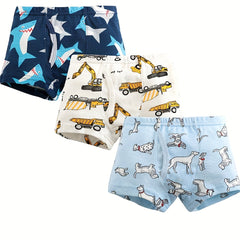 3pcs Boy's Boxer Briefs Cartoon Animal Print Elastic Waist Shorts