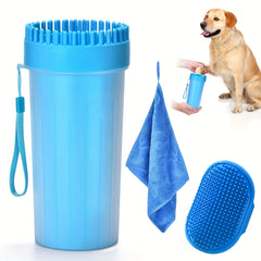 3pcs Dog Foot Washer Cup, Massage Bath Brush, Soft Towel Set