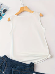 Women's Solid Crew Neck Tank Top Sleeveless Summer Casual