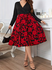 Floral Print Long Sleeve Dress With Belt