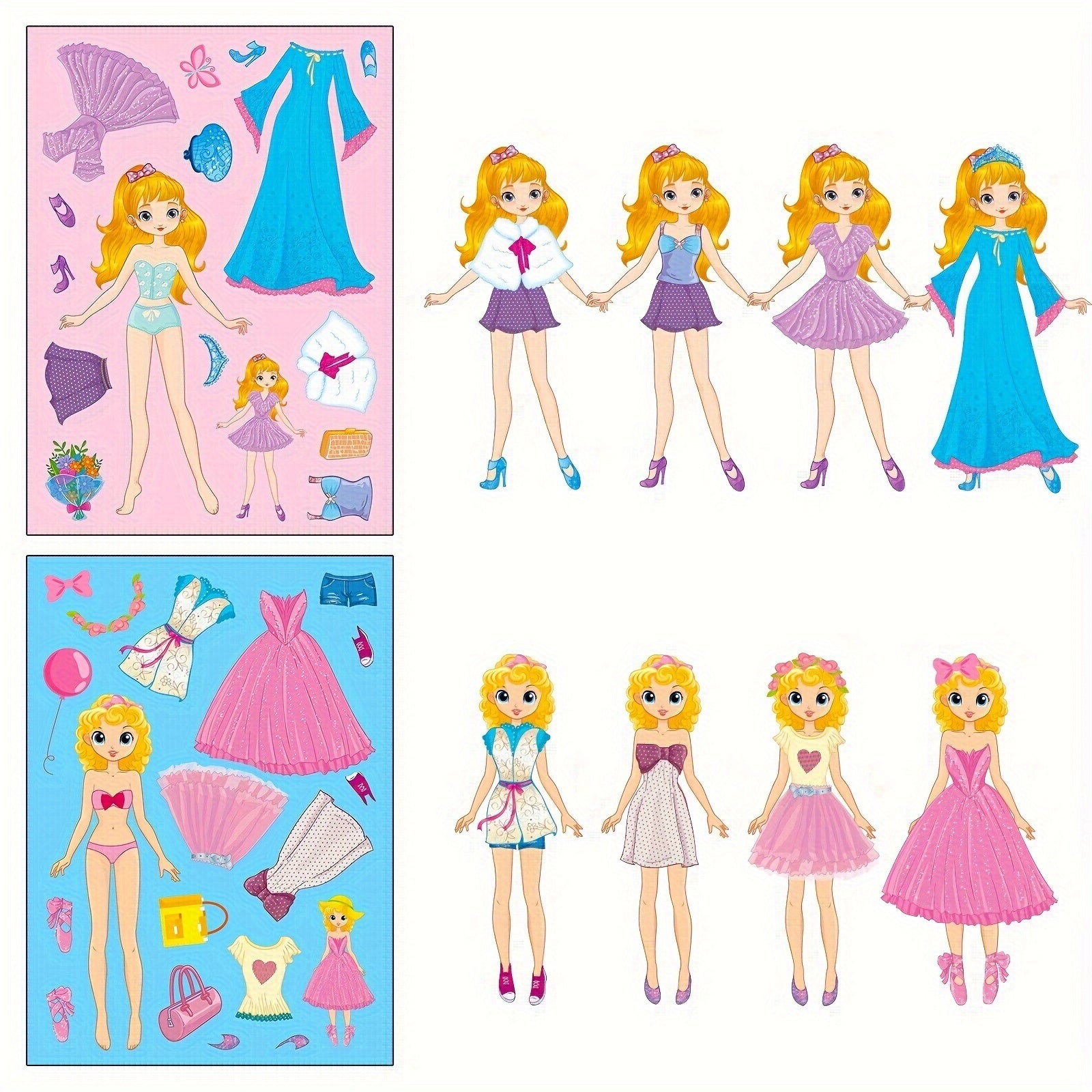 6pcs Princess Stickers Pack for Girls, DIY Cartoon Puzzle Stickers