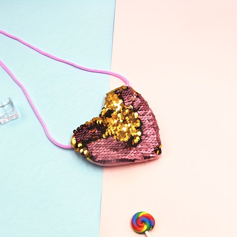 Kids Sequin Heart Crossbody Bag Coin Purse for Girls