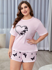 Clover Heart & Butterfly Print Tee & Pants Pajama Set