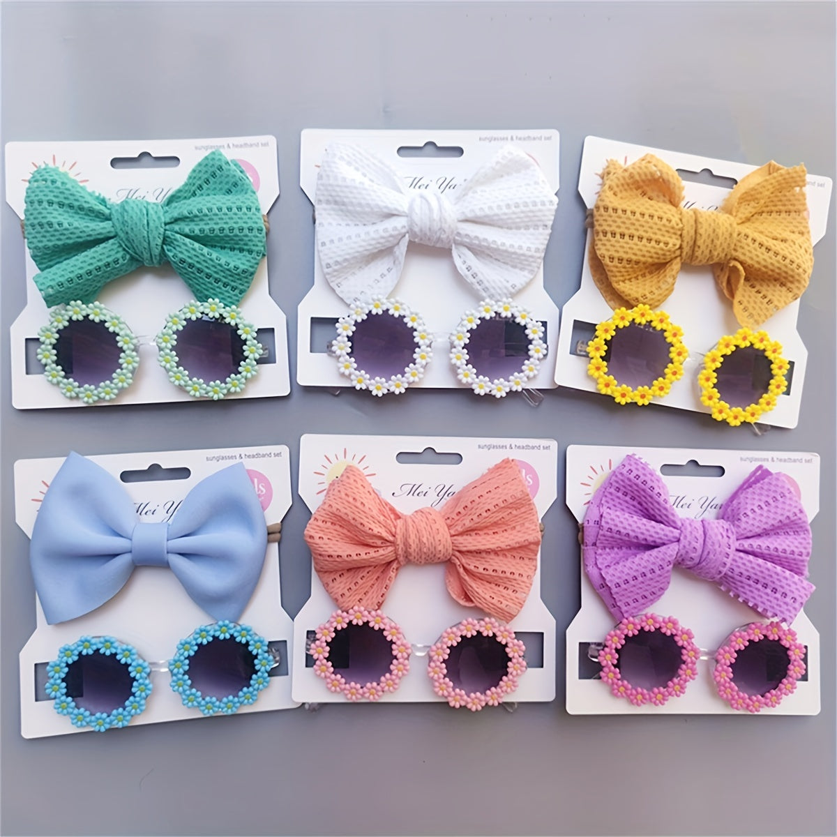 2pcs Girls Bowknot Hair Rope & Flower Sunglasses for Sun Protection