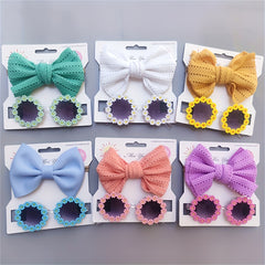 2pcs Girls Bowknot Hair Rope & Flower Sunglasses for Sun Protection