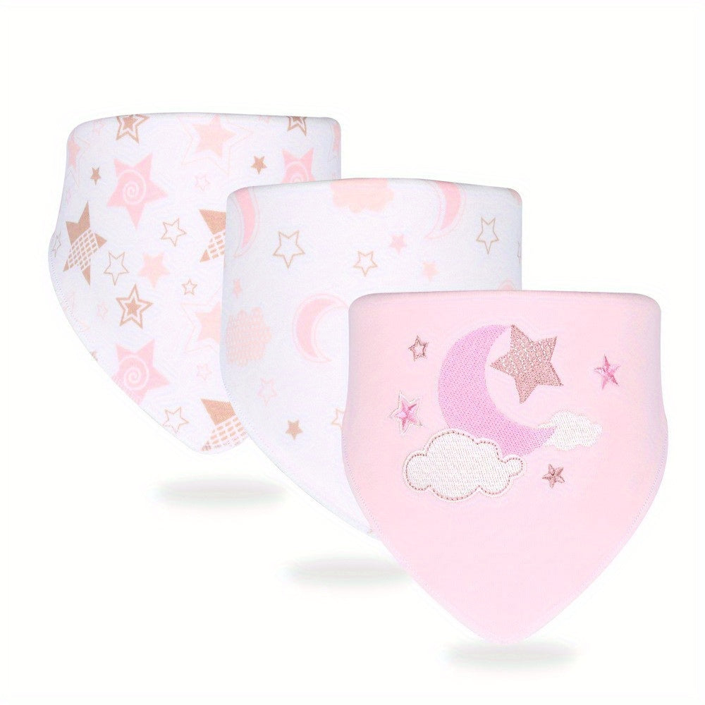 3pcs Baby Cotton Bibs Soft Feeding Bibs With Snap