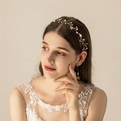 Star Shape Head Piece Earrings Set with Faux Pearl Bridal Wedding Accessories
