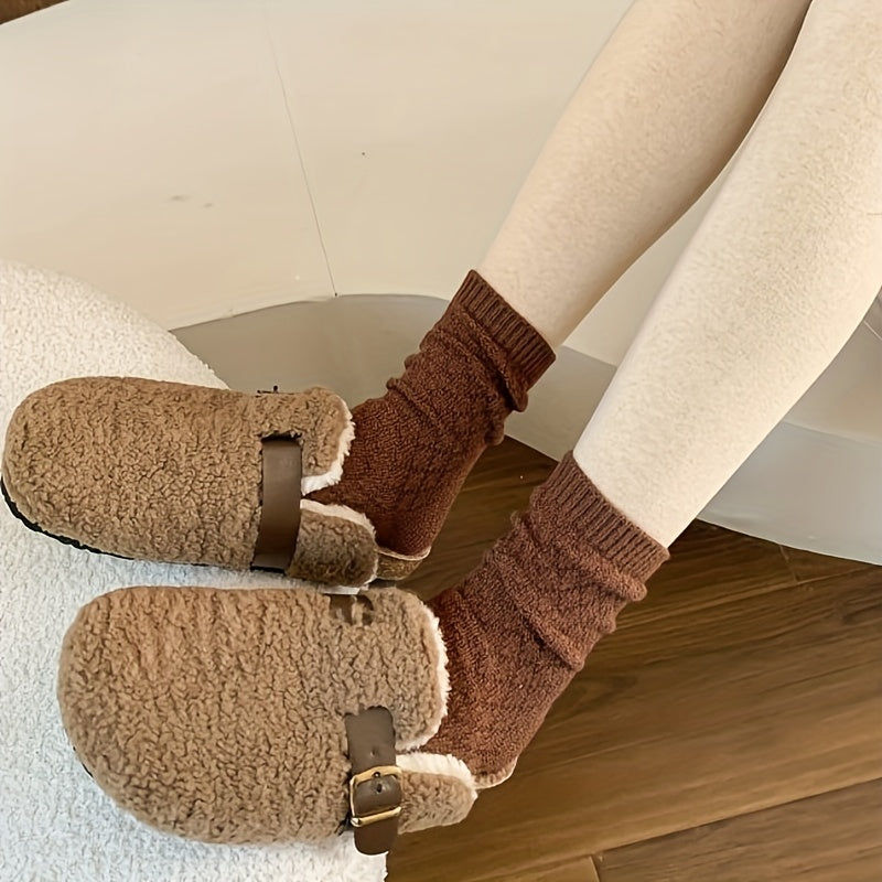 5 Pairs Thick Textured Socks for Women, Comfy & Warm Mid Tube Stockings