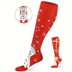 1pair Christmas Stockings Knee High Sports Socks Compression Socks