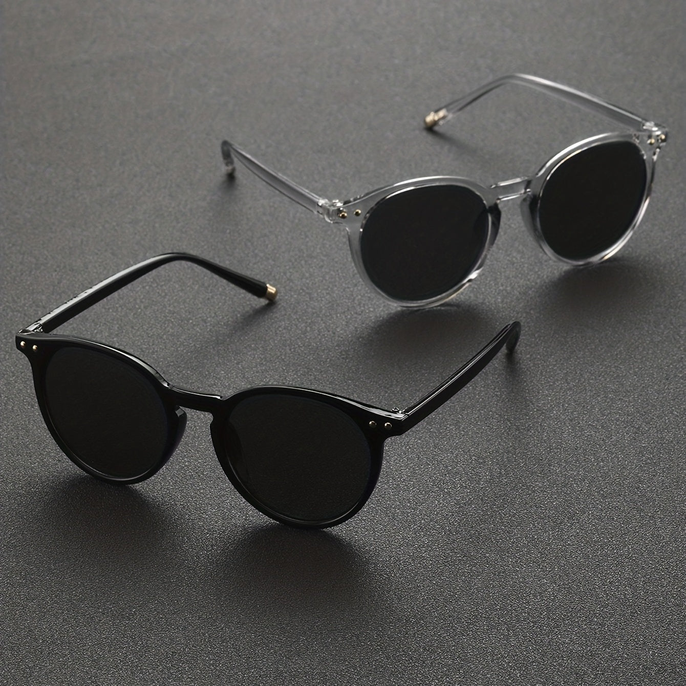 2 Pairs Men's Casual Round Frame Sunglasses with Case
