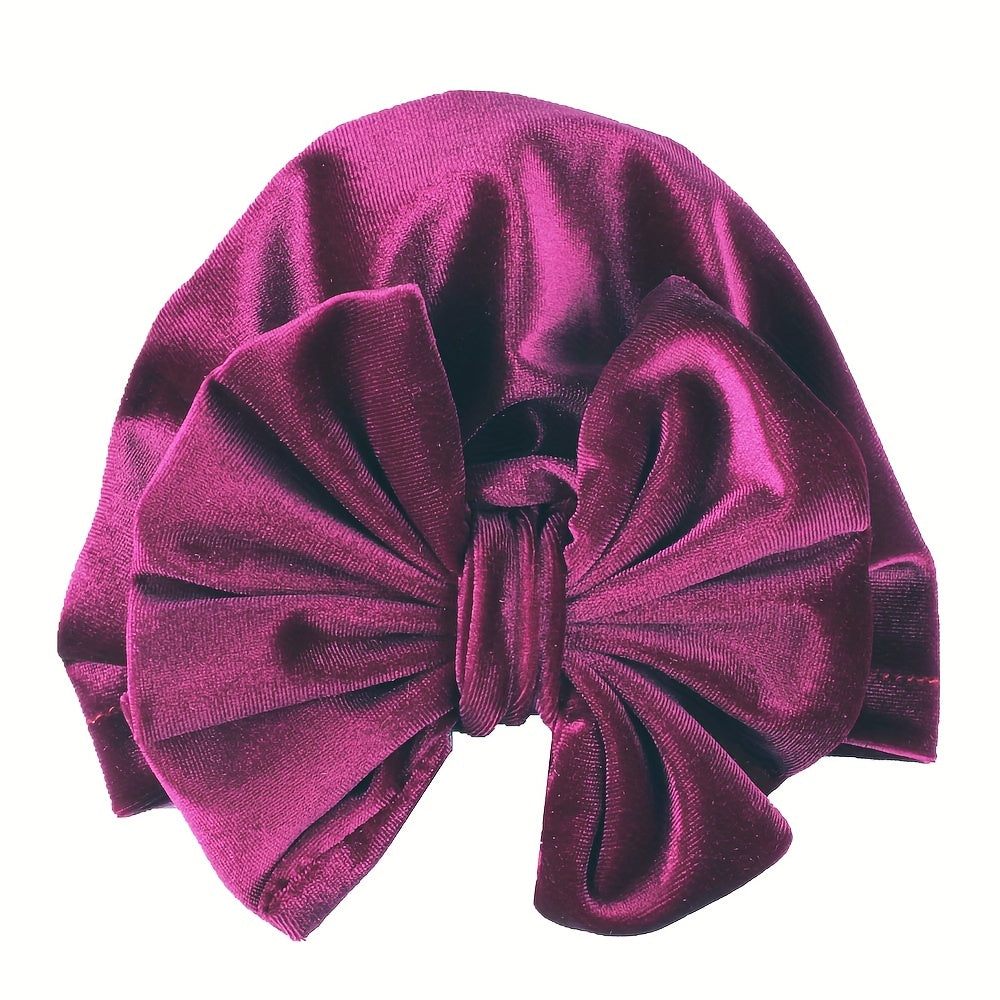 Striped Velvet Bow Baby Hat for Daily Life