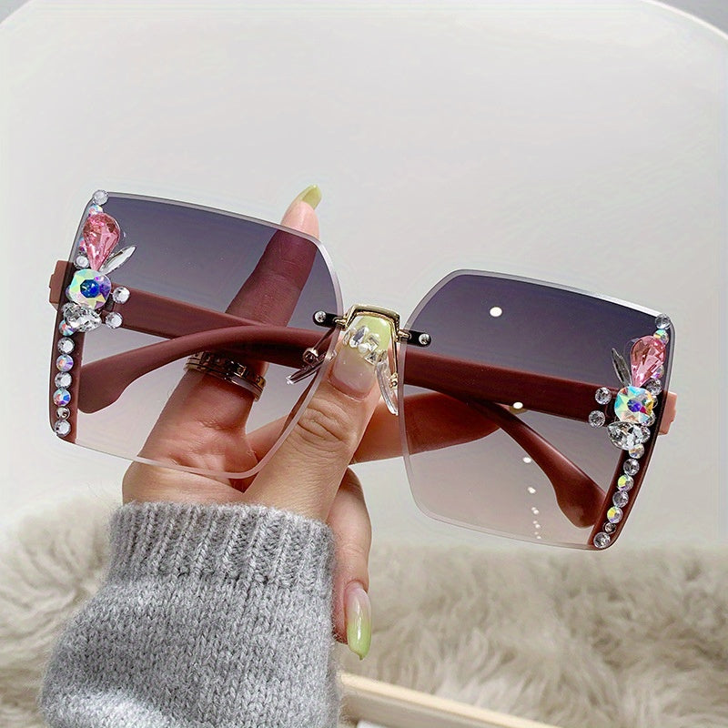 Oversized Rhinestone Sunglasses Gradient Sun Shades UV400