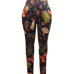 Women's Plus Mushroom Print High Rise Skinny Yoga Running Pants