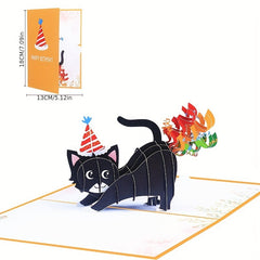 3D Pop Up Birthday Card Cat Farting Confetti Funny Card