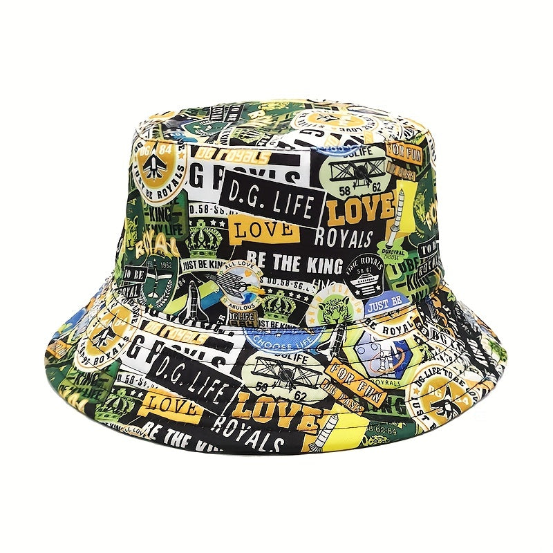Vintage Cartoon Bucket Hat Unisex Sign Print Reversible Basin Hat